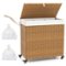 Costway - Laundry Hamper w/Wheels & Lid, 125L 3-Section Clothes Hamper w/2 Liner Bags - Natural-Front_Standard