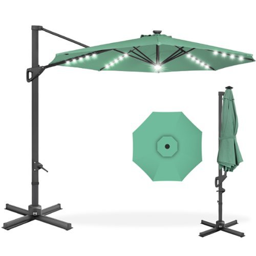 Best Choice Products - 10ft 360-Degree Solar LED Lit Cantilever Patio Umbrella, Outdoor Hanging Shade - Seaglass-Front_Standard 