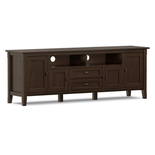Simpli Home - Warm Shaker 72W Low TV Stand with Drawers, Doors and Cubbies - Tobacco Brown-Front_Standard 