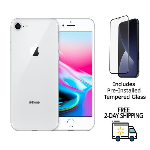 Apple - Refurbished Excellent - iPhone 8 A1863 (Fully Unlocked) 64GB w/ Pre-Installed Tempered Glass - Silver-Front_Standard 