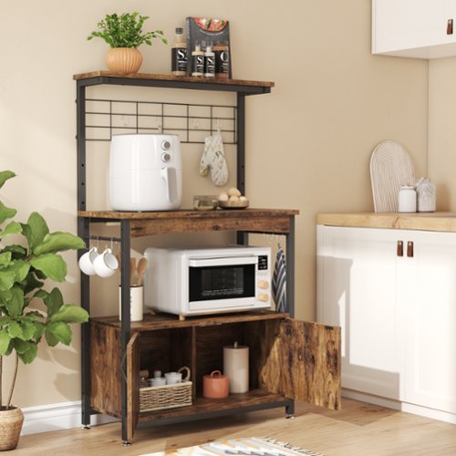 Bestier - 31 inch 3 Tier Bakers Rack with Cabinet Kitchen Storage Shelves Microwave Oven Stand Coffee Bar - Brown-Front_Standard 