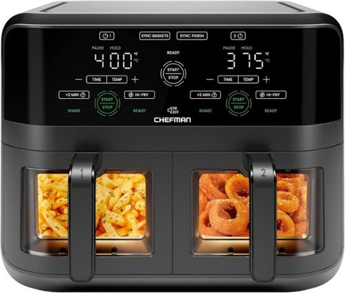 Chefman - Dual Basket Digital Air Fryer w/ Easy View Windows, 2 Independent 3 Qt Baskets - Black-Front_Standard 