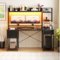Aheaplus - Computer Desk with Hutch, Gaming Desk with Drawers, LED Lights, Outlets, and Monitor Stand - Black-Front_Standard