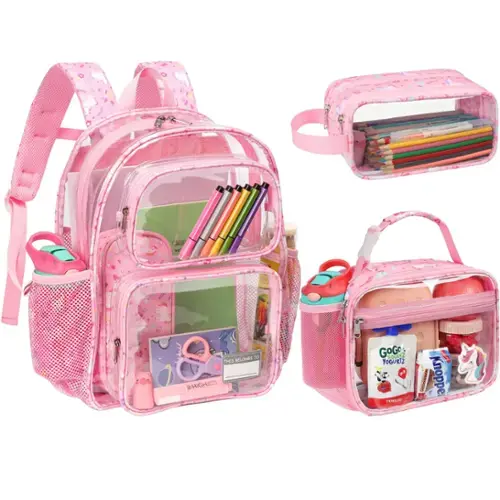 3pcs, A-pink Unicorn-Backpack & Pencil Case & Lun