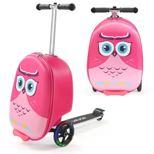 Front. VEVOR - Ride-on Luggage, 20 L Capacity, 20 Inches Kids Scooter Suitcase with Flash PU Wheels, Adjustable Handle - Pink.