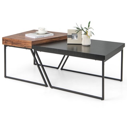 Costway Nesting Table Modern Coffee Table Set of 2 Stacking Side Table for Living Room - Black and Brown