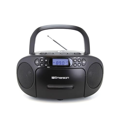 Emerson - Portable CD Player Boombox with Cassette Player Combo, Tape Recorder, AM/FM Radio, AUX Input, (EPB-3003 - Black-Front_Standard 