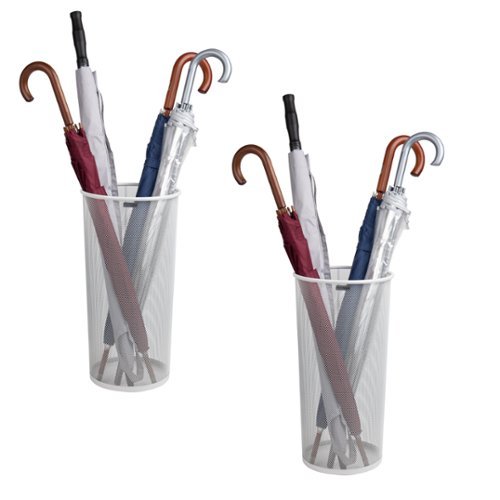 Mind Reader - Umbrella Stand, Walking Cane, Wrapping Paper, Entryway, Metal Mesh, 10.25"L x 10.25"W x 19.5"H, Set of 2 - White-Front_Standard 