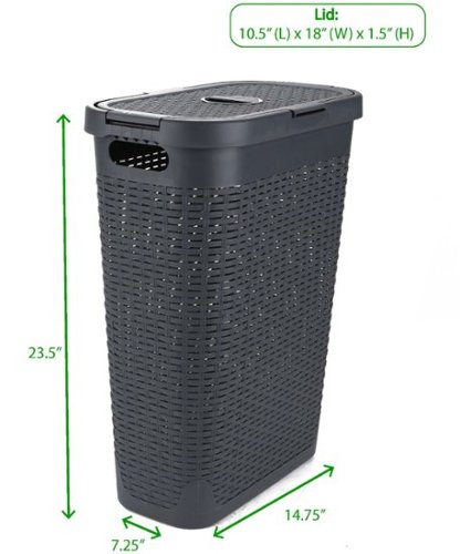 Mind Reader - 40 Liter Slim Laundry Basket, Laundry Hamper with Cutout Handles, Washing Bin, Dirty Clothes Storage - Gray-Alt_View_Standard_19 