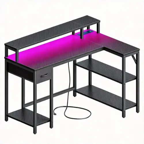 Black 53in L desk reversible