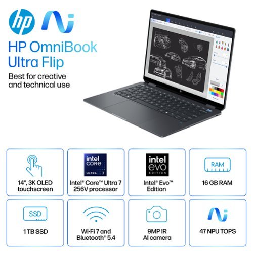 HP OmniBook Ultra Flip - Copilot+ PC - 14 3K OLED Touch-Screen Laptop - Intel Core Ultra 7 256V - 16GB Memory - 1TB SSD - Eclipse Gray WORLDWIDE DELIVERY