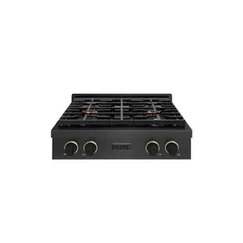 Front. ZLINE - ZLINE Designer 30 in. 4 Burner DuoPro Gas Rangetop in Black Satin Steel with Black and Bronze Accents (PSRTBSZ-30-MBCB) - Black Satin Stainless Steel.