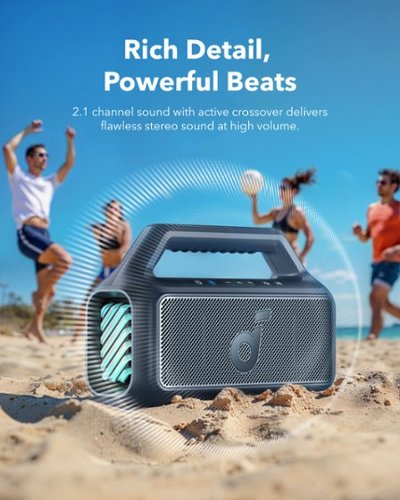 Soundcore by Anker Boom 2 IPX7 Waterproof Floatable 80W Bluetooth Speaker with Subwoofer, BassUp 2.0, & Custom RGB Light Effects - Black WORLDWIDE DELIVERY