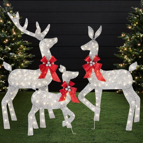 Best Choice Products - 3-Piece 2D Deer Family Set, Lighted Christmas Outdoor Decoration w/ 175 Lights, Stakes - Silver-Front_Standard 