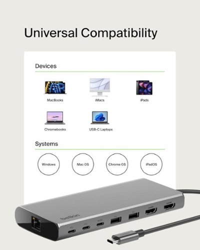 Belkin Connect Universal USB-C 8-in-1 Dual Display Core Hub Compatible with 100W PD with 10Gbps Transfer Speeds & 1GbE Ethernet - Gray SHOP ONLINE
