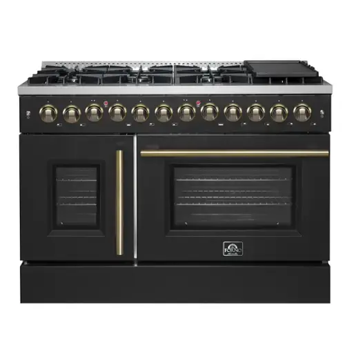 Front. Forno Appliances - 48 in. Wide 8 Burner Galiano 6.58 Cu. Ft. Freestanding Dual Fuel True Convection Range - Black.