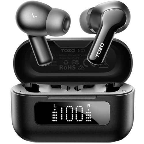 TOZO - NEW Hybrid ANC Earbuds -OrigX 2.0 Acoustics, 68H, 6 Mic-ENC Call, Stereo Bass, IP8, 32EQ, Premium Quiet/Transparent Mode - Black-Front_Standard 