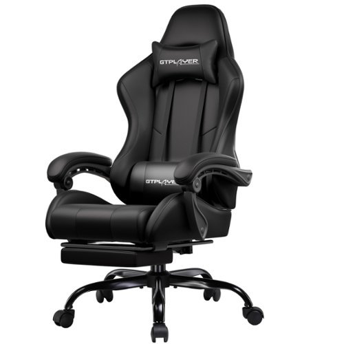 GTPlayer - Gaming Chair Faux Leather Height Adjustable Computer Chair with Footrest and Headrest - Black-Front_Standard 