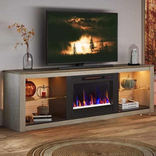 Bestier - 70-inch Gaming TV Stand Fireplace Entertainment Center with RGB Lights - White-Front_Standard 