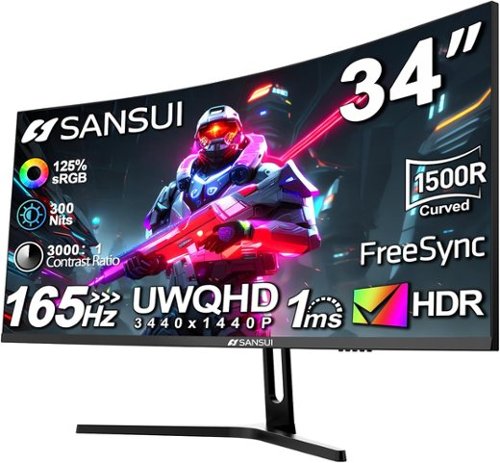 Sansui - 34" Curved WQHD 165Hz Gaming Monitor - Black-Front_Standard 