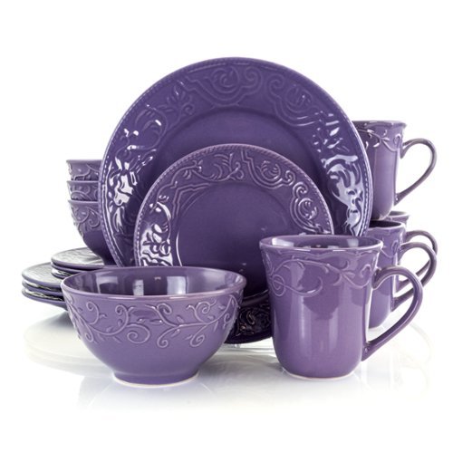 Elama - Lilac Fields 16-Piece Dinnerware Set - Lavendar-Front_Standard 