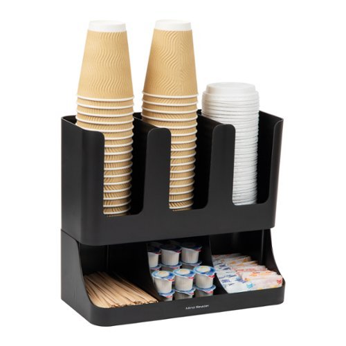 Mind Reader - Cup and Condiment Station, Countertop Organizer, Coffee Bar, Kitchen, Stirrers, 13"L x 6.4"W x 11.5"H - Black