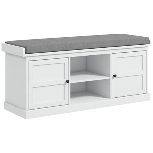 Homcom - Shoe Bench w/ Storage Cabinets, Padded Seat & Adjustable Shelf - White-Front_Standard 