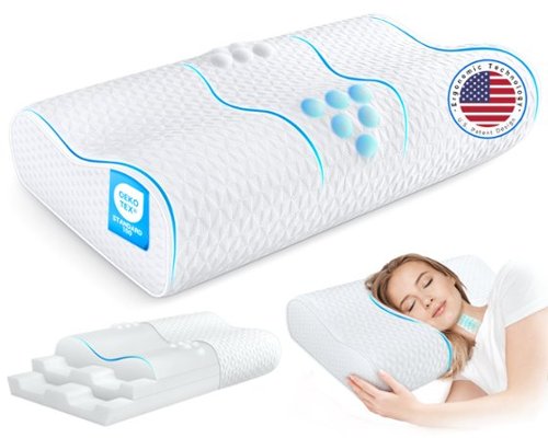  COQOOL - Cervical Pillow for Neck Pain Relief, Memory Foam Neck Pillow for Sleeping, Adjustable Orthopedic Sandwich Pillow - White