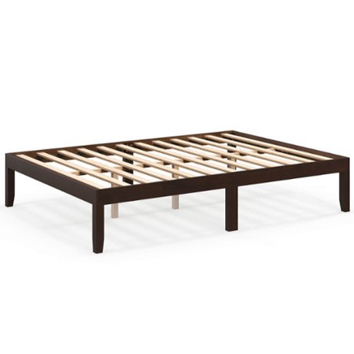Costway - Full Size Wooden Platform Bed Frame 14" with Rubber Wood Legs Under-bed Storage - Brown-Front_Standard 