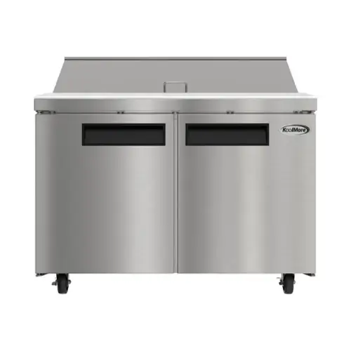 Front. Koolmore - 46 in. Commercial 2-Door Refrigeratd Salad and Sandwich Prep Table, 12 Pan Capacity and 14 Cu. Ft. of Storage - Stainless steel.