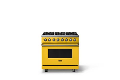 Viking - 36"W 5.6 Cu.Ft. Pro5S Freestanding Sealed 6 Burner Dual Fuel Convection Range - Daffodil w. Brushed Brass Trim - Daffodil