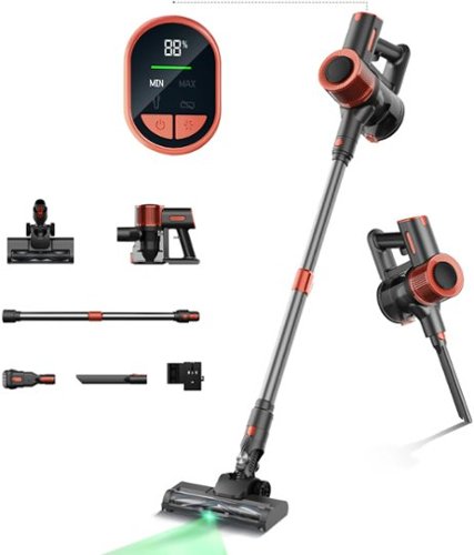 JIGOO - C200 Cordless Vacuum Cleaner, 350W Stick Vacuum with LED, 23KPa Suction, 40min Runtime, for Hard Floor, Carpet, Pet Hair-Front_Standard 