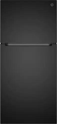 Front. GE - 30 in. Wide 19 Cu. Ft. Garage Ready Freestanding Top Freezer Refrigerator with Bright LED Lighting - Black.