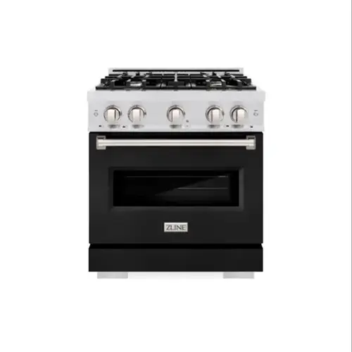 Front. ZLINE - ZLINE 30 in. Classic Satin Steel Gas Range with 4 Burners and Convection Oven (CGRS-BLM-30) - Satin Steel/Black Matte.