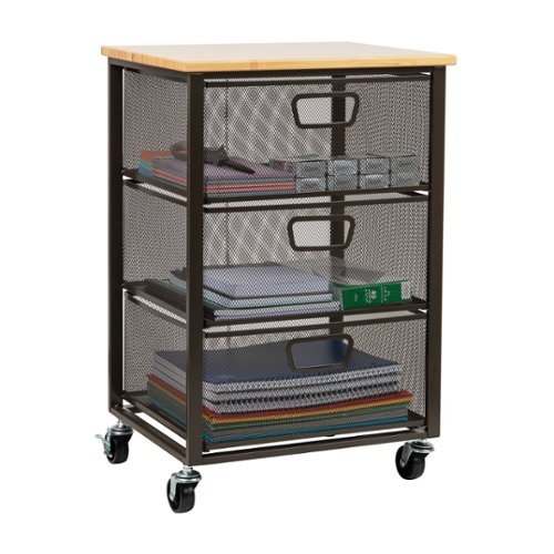 Mind Reader - Cart with Drawers, Laundry Organizer, Storage, Bathroom, Kitchen, Metal Mesh, 15.75"L x 13"W x 24.25"H - Black-Front_Standard 