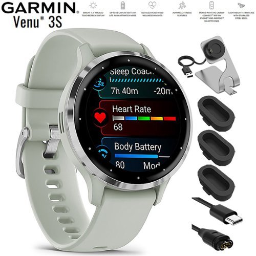 Garmin - Venu 3S Fitness GPS Smartwatch Steel with Gray Case 41mm+Charging Bundle - Stainless Steel and Sage Gray - (2023)-Front_Standard 