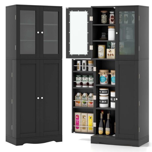 Costway - 63.5" Tall Kitchen Pantry Storage Cabinet with Glass Door Storage Shelves - Black