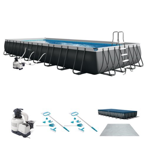 Intex - 32ft x 16ft x 52in Rectangular Ultra XTR Pool & Maintenance Kit (2 Pack) - Blue, Gray-Front_Standard 