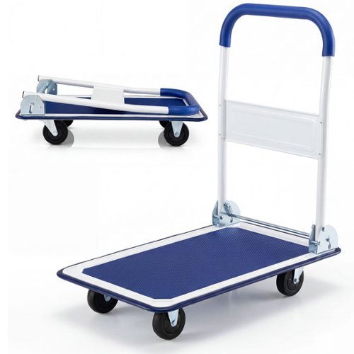 Costway - 330lbs Platform Cart Dolly Foldable Push Hand Iron - Blue-Front_Standard 