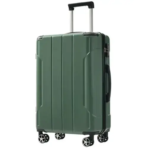 Front. BreeBe - Hardshell Luggage, Lightweight Durable ABS Suitcases with Double Wheels, Expandable 24-inch Checked Luggage 24' - Green.