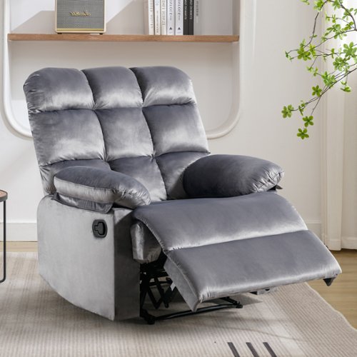 Bestier Rocker Recliner Chair for Adults Overstuffed Large Manual Recliner Swivel Glider with Massage - Gray
