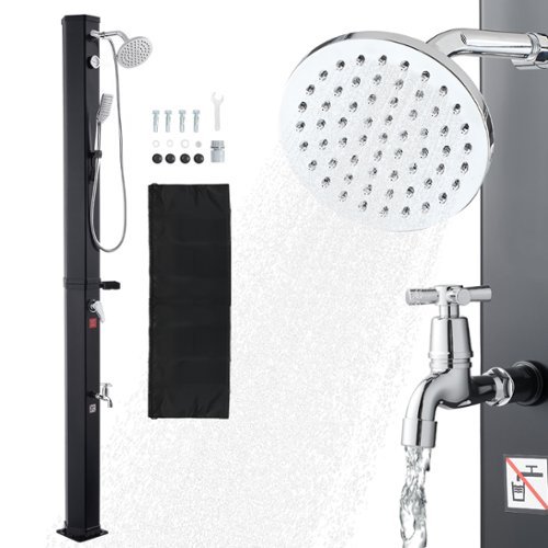 VEVOR - 10.6 Gal Solar Heated Shower, 6.7ft Showerhead Height Outdoor Shower, with Handheld & Foot Faucet, Hot & Cold Water - Black-Front_Standard 