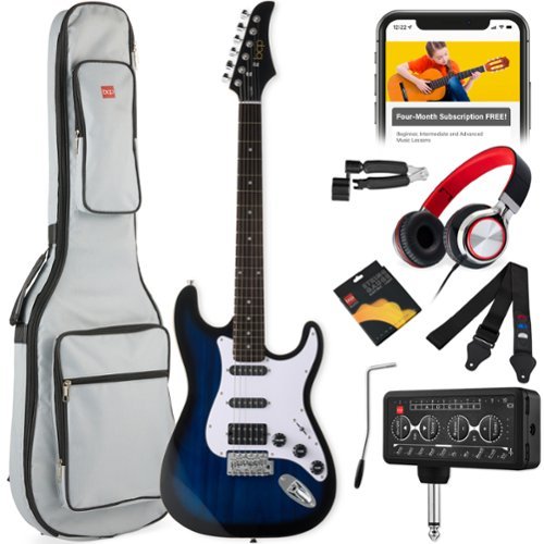 Best Choice Products - Beginner HSS Electric Guitar Kit w/ Headphone Amp, Gig-Bag, Headphones - Hollywood Blue/White-Front_Standard 
