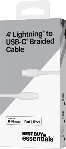 Best Buy essentials™ 4’ Lightning to USB-C Braided Charge-and-Sync Cable - White WHERE TO BUY
