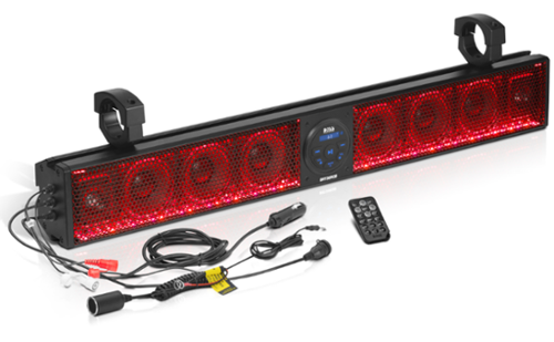 BOSS Audio - ATV UTV 36-Inch Amplified Sound Bar, 4-Inch Speakers, 1-Inch Tweeters, IPX5 Weatherproof, Bluetooth, Multicolor Lighting - Black
