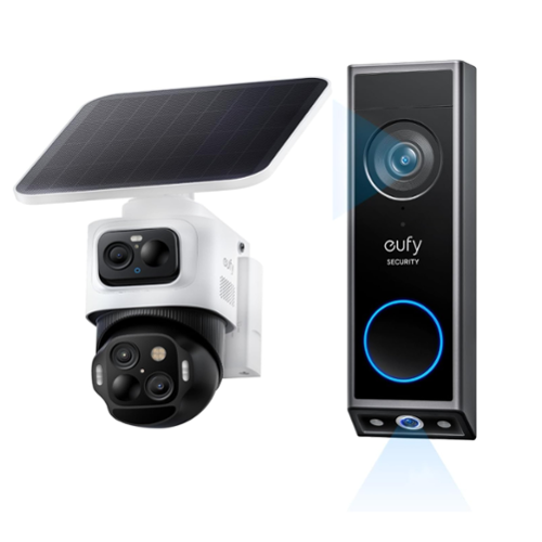 eufy - eufyCam S4 Solar Camera Video Doorbell E340,4K Wireless Outdoor Camera Triple Lens Bullet-PTZ Cam 360° View 8X Auto Zoom - White-Front_Standard 