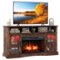 Gymax - Fireplace TV Stand w/ Remote Controls & Thermostat Storage Cabinets Brown - Black, Rustic Brown-Front_Standard