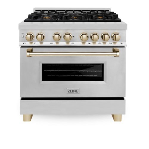ZLINE - Autograph 36 in. 4.6 cu. ft. Legacy Freestanding Dual Fuel Range with  6 Burners & Convection Oven w/ Gold Accents - Stainless Steel/Polished Gold Accents-Front_Standard 