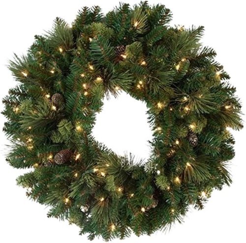 Auledio - Pre-Lit Christmas Wreath for Front Door, Artificial Christmas Wreath with Lights,Window or Door Holiday Decor,11.81inch - Green-Front_Standard 