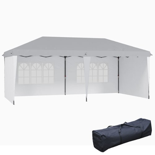 Outsunny - 10' x 20' Pop Up Canopy Tent with 4 Sidewalls, Heavy Duty Tents for Parties, Outdoor Instant Gazebo with Carrying Bag - White-Front_Standard 